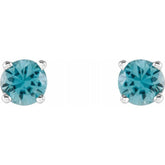 14K White 4 mm Natural Blue Zircon Stud Earrings